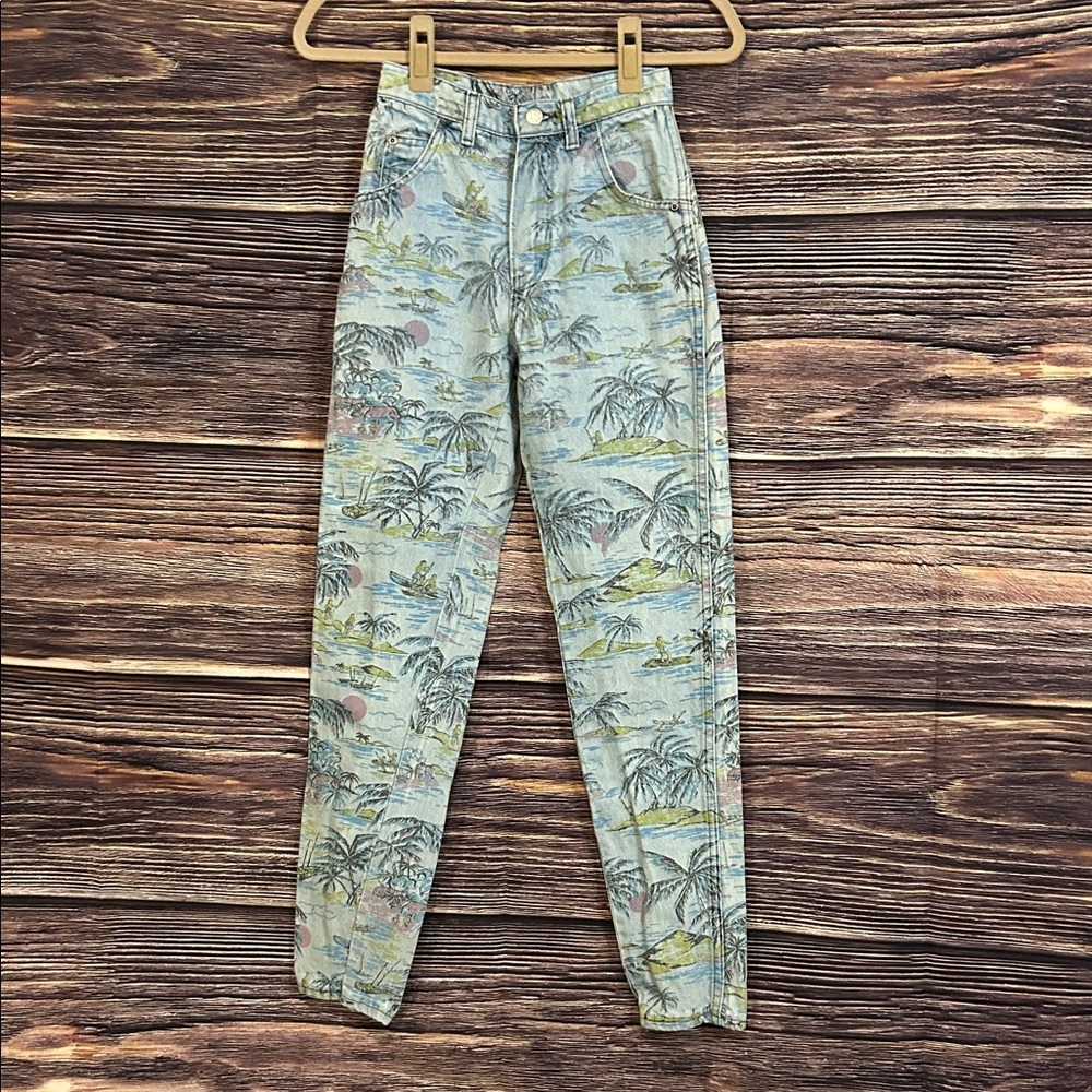 Rare Vintage Wrangler Light Blue Tropical Print Denim Jeans | Size Junior 5